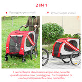 easycomfort rimorchio cani con ingresso a cerniera ruote e bandiera in acciaio e tessuto oxford rosso argento nero