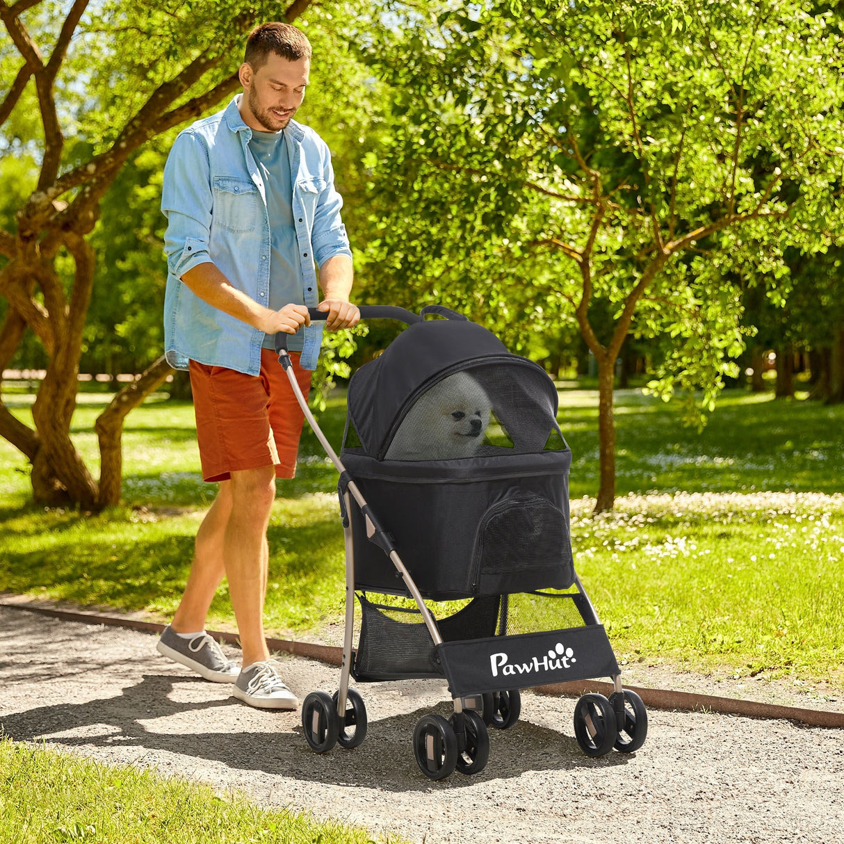 easycomfort passeggino per cani pieghevole con trasportino rimovibile e tettuccio 82x49.5x98cm nero