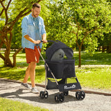 easycomfort passeggino per cani pieghevole con trasportino rimovibile e tettuccio 82x49.5x98cm nero