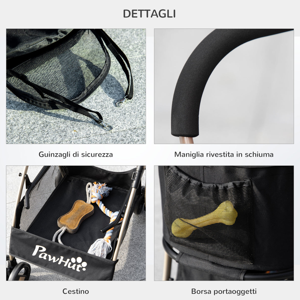 easycomfort passeggino per cani pieghevole con trasportino rimovibile e tettuccio 82x49.5x98cm nero