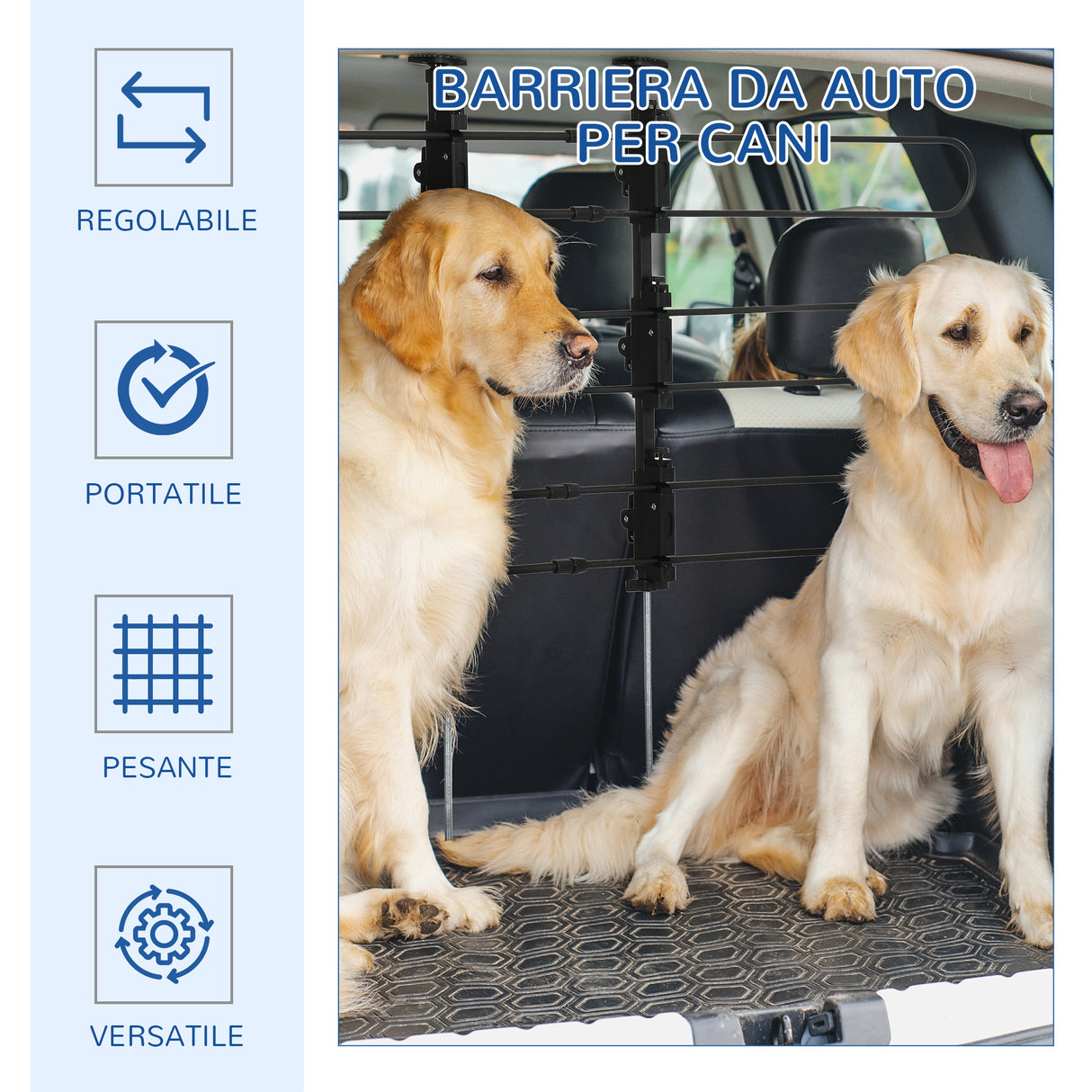 easycomfort divisorio auto per cani in acciaio e pp regolabile in larghezza e altezza 89 150x76 124 cm nero