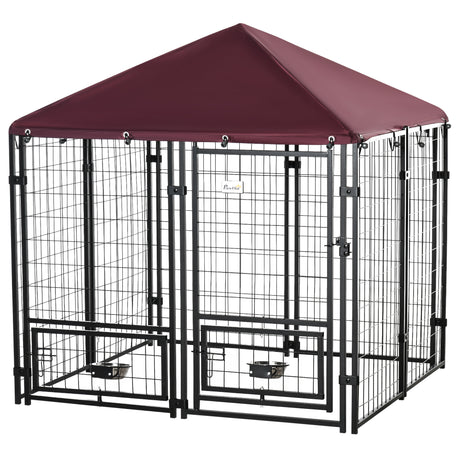 easycomfort easycomfort recinto per cani da esterno con serratura 2 ciotole girevoli e copertura rimovibile nero e rosso