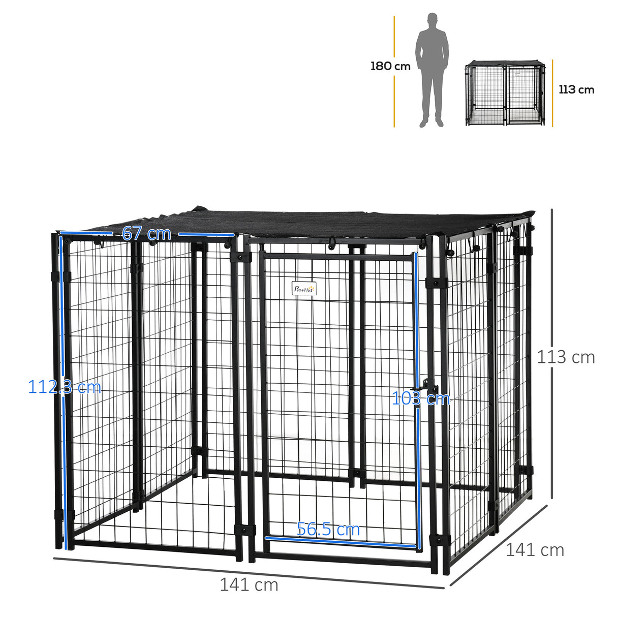 easycomfort recinto per cani pieghevole con copertura 8 pannelli con porta bloccabile 141x141x113cm nero
