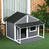easycomfort easycomfort cuccia per cani da esterno con terrazza finestra e tetto impermeabile 124x112x105cm grigio
