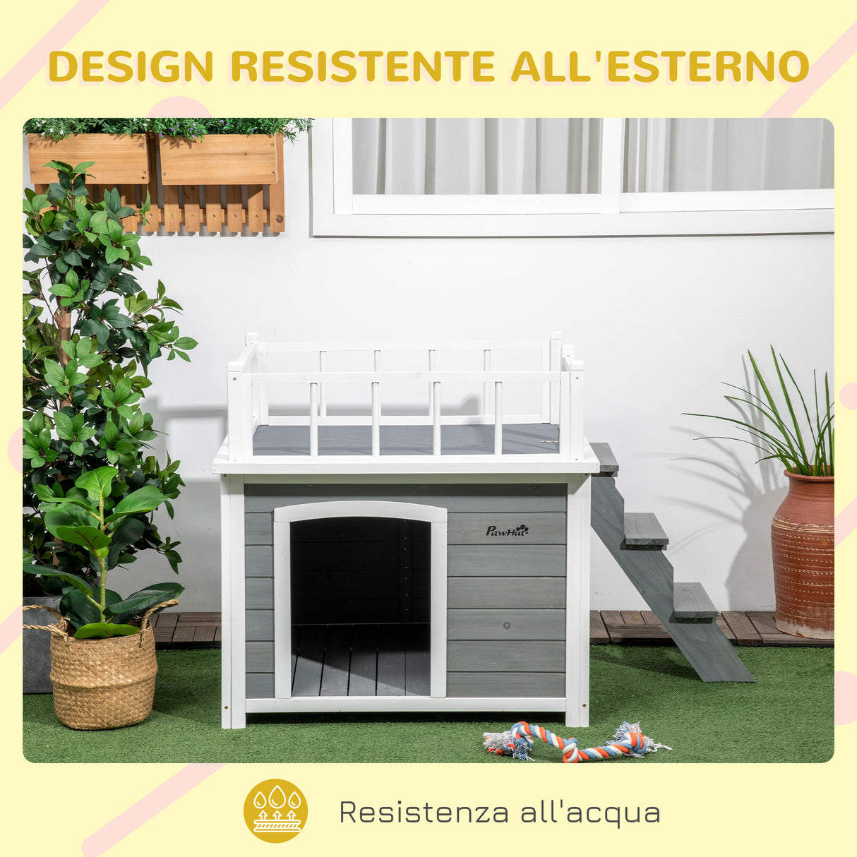 easycomfort easycomfort casetta per cani con terrazza scaletta e finestra 121x77x78cm grigio chiaro