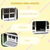 easycomfort easycomfort cuccia per cani da esterno in legno e pvc con portico e finestre 126x118x105cm grigio