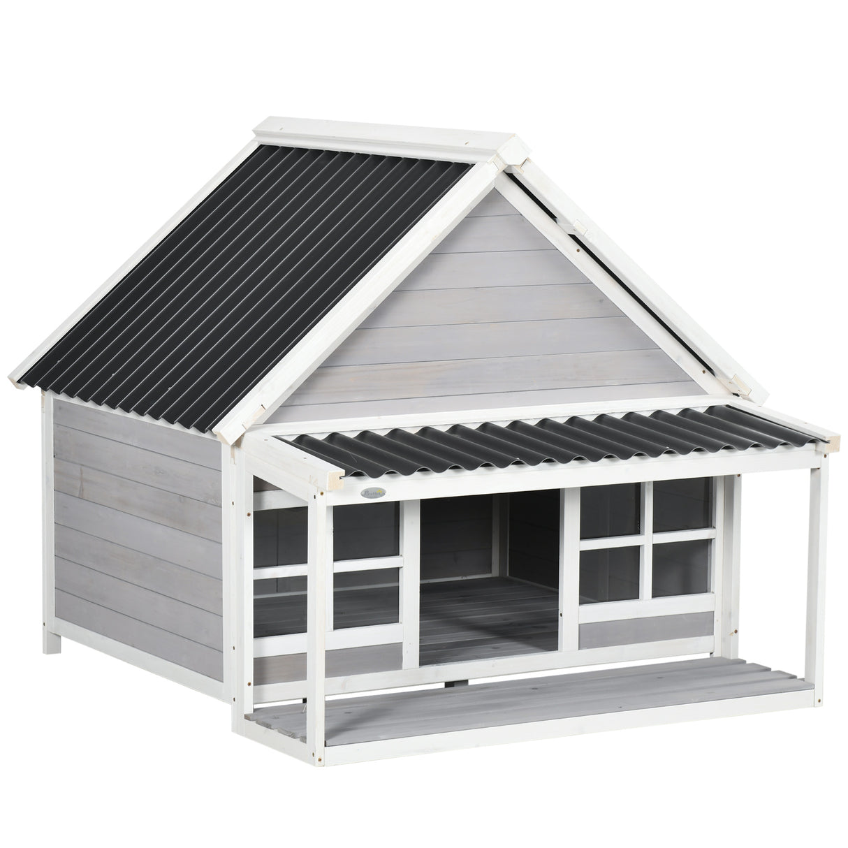 easycomfort easycomfort cuccia per cani da esterno in legno e pvc con portico e finestre 126x118x105cm grigio