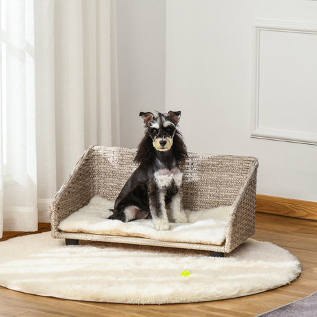 easycomfort easycomfort cuccia per cani e gatti rialzata in rattan con cuscino lavabile bianco lettino per animali da interno 70 5x40x37 5cm beige