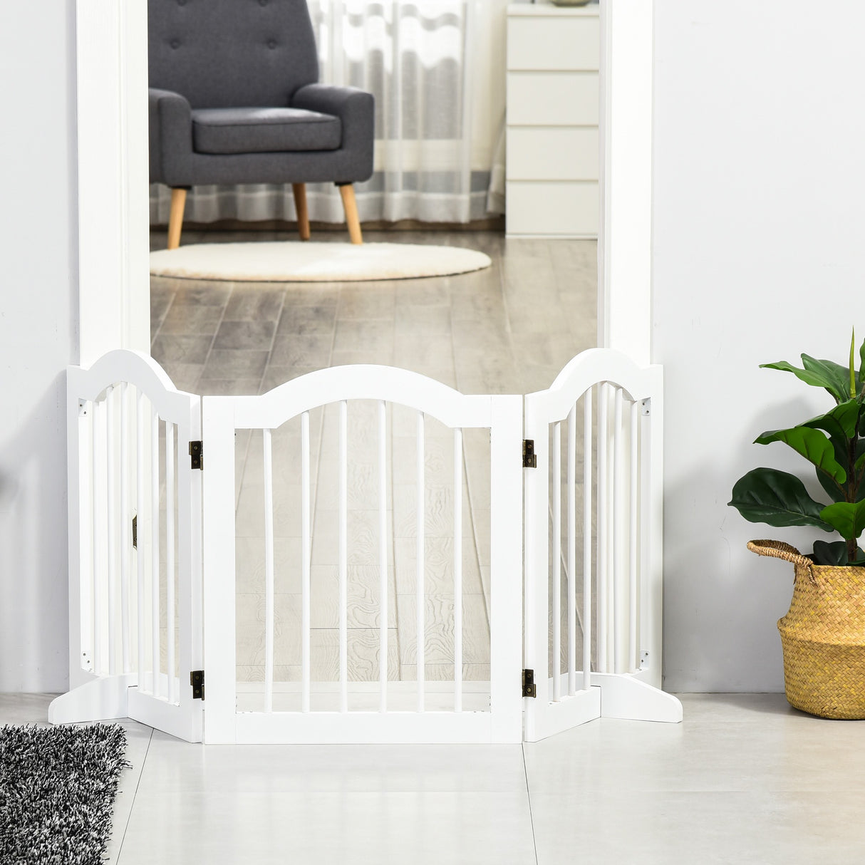 easycomfort cancellino per cani pieghevole a 3 sezioni in legno 154.5x29.5x61cm bianco