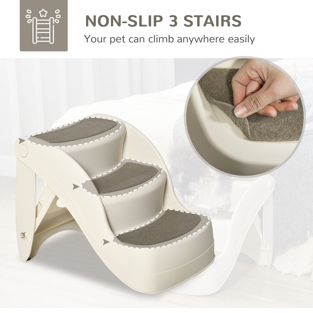 easycomfort scaletta per cani e gatti pieghevole con 3 gradini antiscivolo in pp 49x38x38 cm beige
