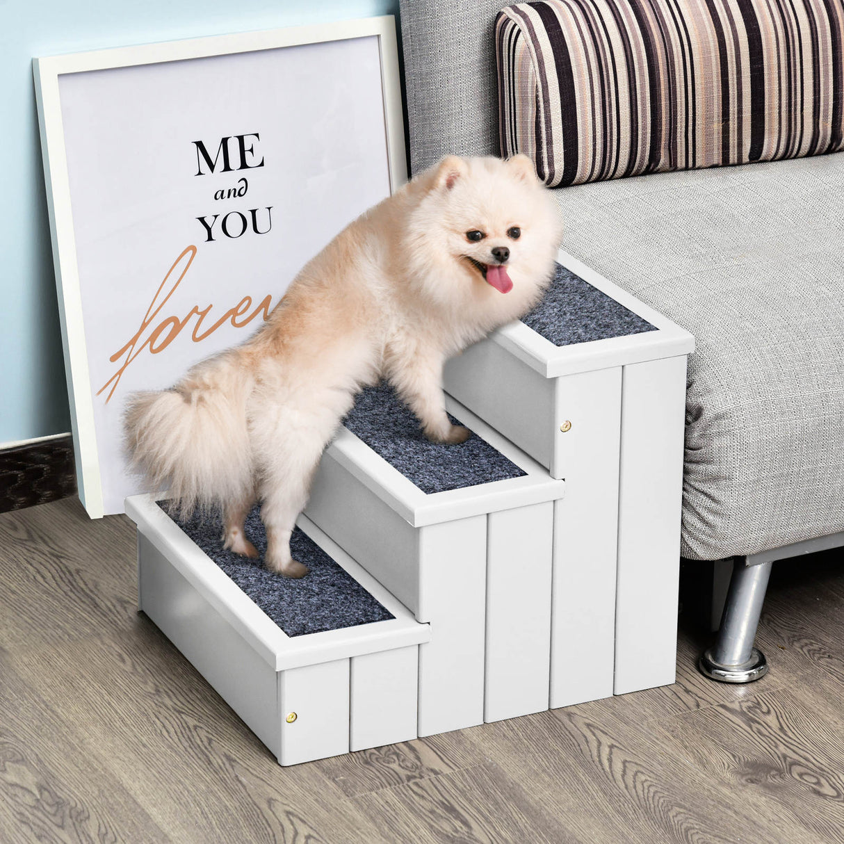easycomfort scaletta per cani a 3 gradini con tappeto antiscivolo e spazio interno 40.5x44.5x38cm bianco