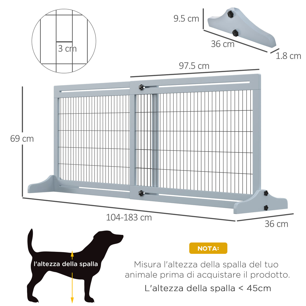 easycomfort easycomfort cancellino per cani estensibile da interno in legno e acciaio 104 183x36x69cm blu