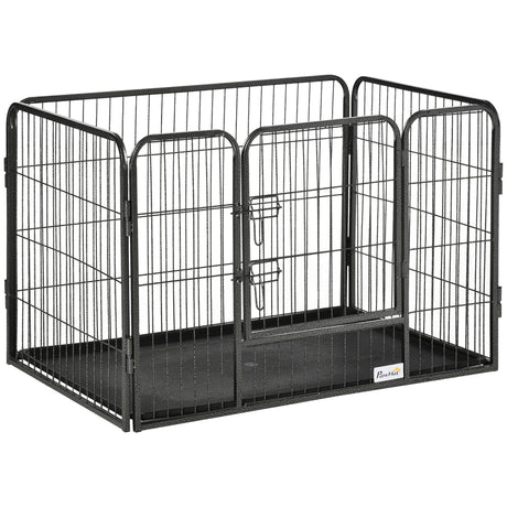 easycomfort box per cani recinzione in metallo per animali con 4 pannelli porta con doppio blocco e vassoio sul fondo 125x78x80cm grigio