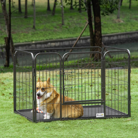 easycomfort box per cani recinzione in metallo per animali con 4 pannelli porta con doppio blocco e vassoio sul fondo 109x74x71cm grigio