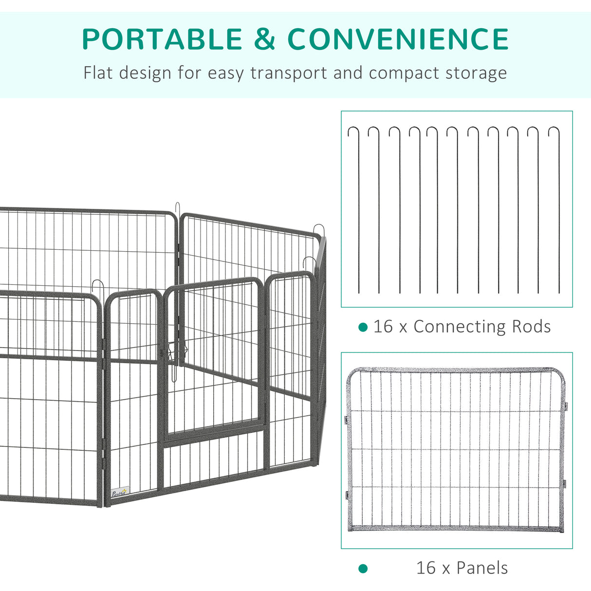 easycomfort recinto per cani e animali domestici con 16 pannelli modulabili in acciaio e 2 ingressi 80x1.5x60cm nero