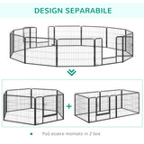 easycomfort recinto per cani e animali domestici con 12 pannelli modulabili in acciaio e 2 ingressi 80x1.5x60cm nero