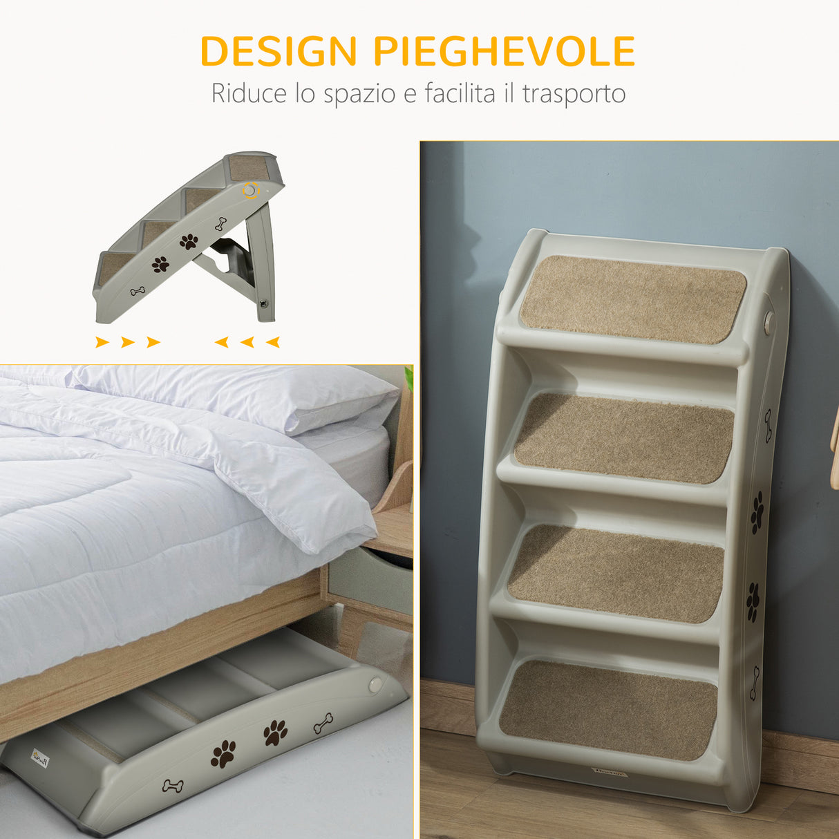 easycomfort scaletta per cani pieghevole con 4 gradini antiscivolo animali fino 20kg grigio