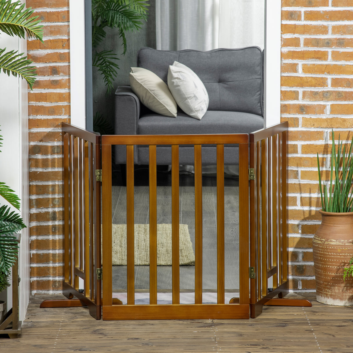 easycomfort cancellino per cani pieghevole a 3 pannelli con piedini antiscivolo per corridoi scale e stanze in legno di pino 181x35x76 cm marrone scuro