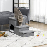 easycomfort scaletta per cani e gatti 10kg max a 3 gradini con casetta per cani e spazio portaoggetti 73.5x33x40.5 cm grigio