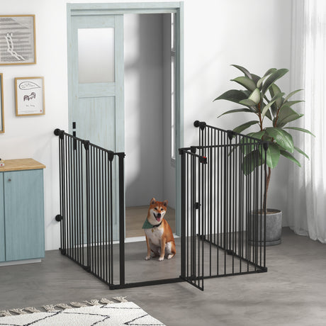 easycomfort easycomfort cancellino per cani di taglia media pieghevole a 6 pannelli in acciaio e plastica 123x102x100 cm nero