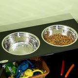 easycomfort ciotola per cani rialzata con vano contenitore 2 ciotole in acciaio inox rimovibili 60x30x35.5cm nero