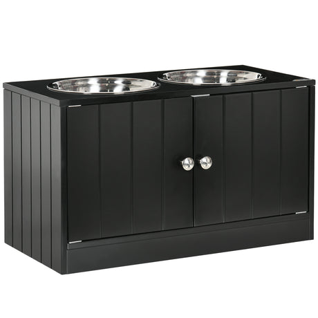 easycomfort ciotola per cani rialzata con vano contenitore 2 ciotole in acciaio inox rimovibili 60x30x35.5cm nero