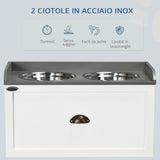 easycomfort ciotole per cani rialzate in acciaio inox e legno con cassetto 60x30x36cm bianco e grigio