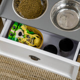 easycomfort ciotole per cani rialzate in acciaio inox e legno con cassetto 60x30x36cm bianco e grigio