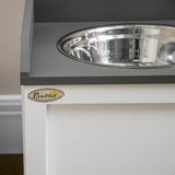 easycomfort ciotole per cani rialzate in acciaio inox e legno con cassetto 60x30x36cm bianco e grigio