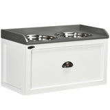 easycomfort ciotole per cani rialzate in acciaio inox e legno con cassetto 60x30x36cm bianco e grigio