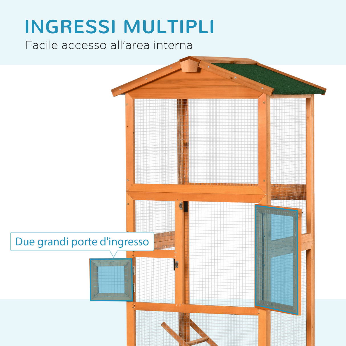 easycomfort easycomfort gabbia per uccelli alta 165cm in legno da esterno con 2 porte e vassoio estraibile arancione