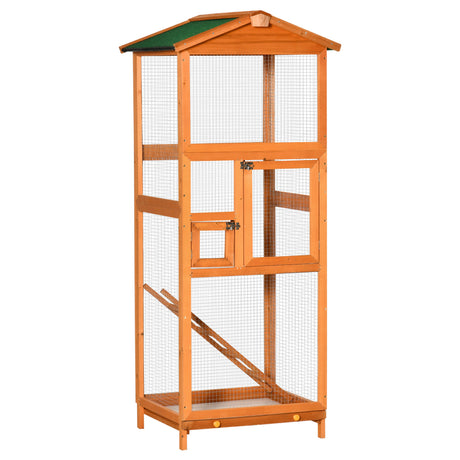 easycomfort easycomfort gabbia per uccelli alta 165cm in legno da esterno con 2 porte e vassoio estraibile arancione