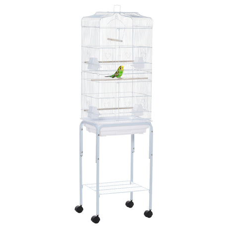 easycomfort easycomfort gabbia per uccelli voliera in metallo e acciaio con ruote trespoli e ciotole 46 5x36x157cm bianco