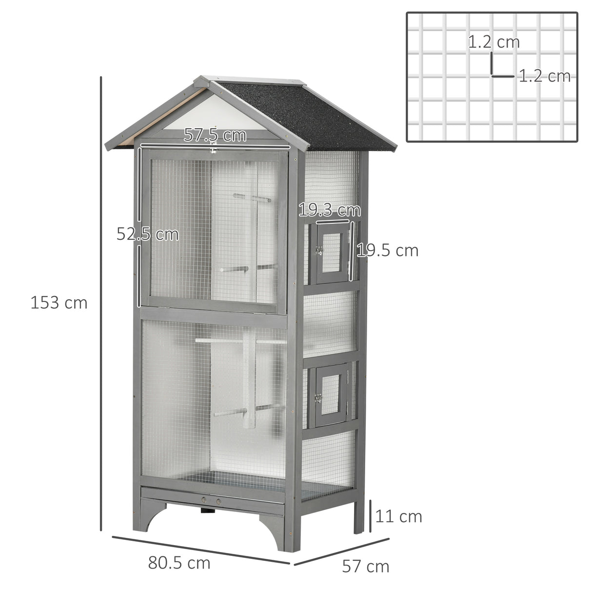 easycomfort voliera per uccelli da esterno in legno di abete 80.5x57x158.5cm grigio chiaro