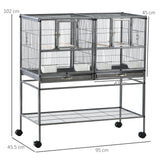 easycomfort doppia gabbia per uccelli in metallo con vassoi estraibili supporto con 4 ruote e ripiano 95x45.5x102cm grigio
