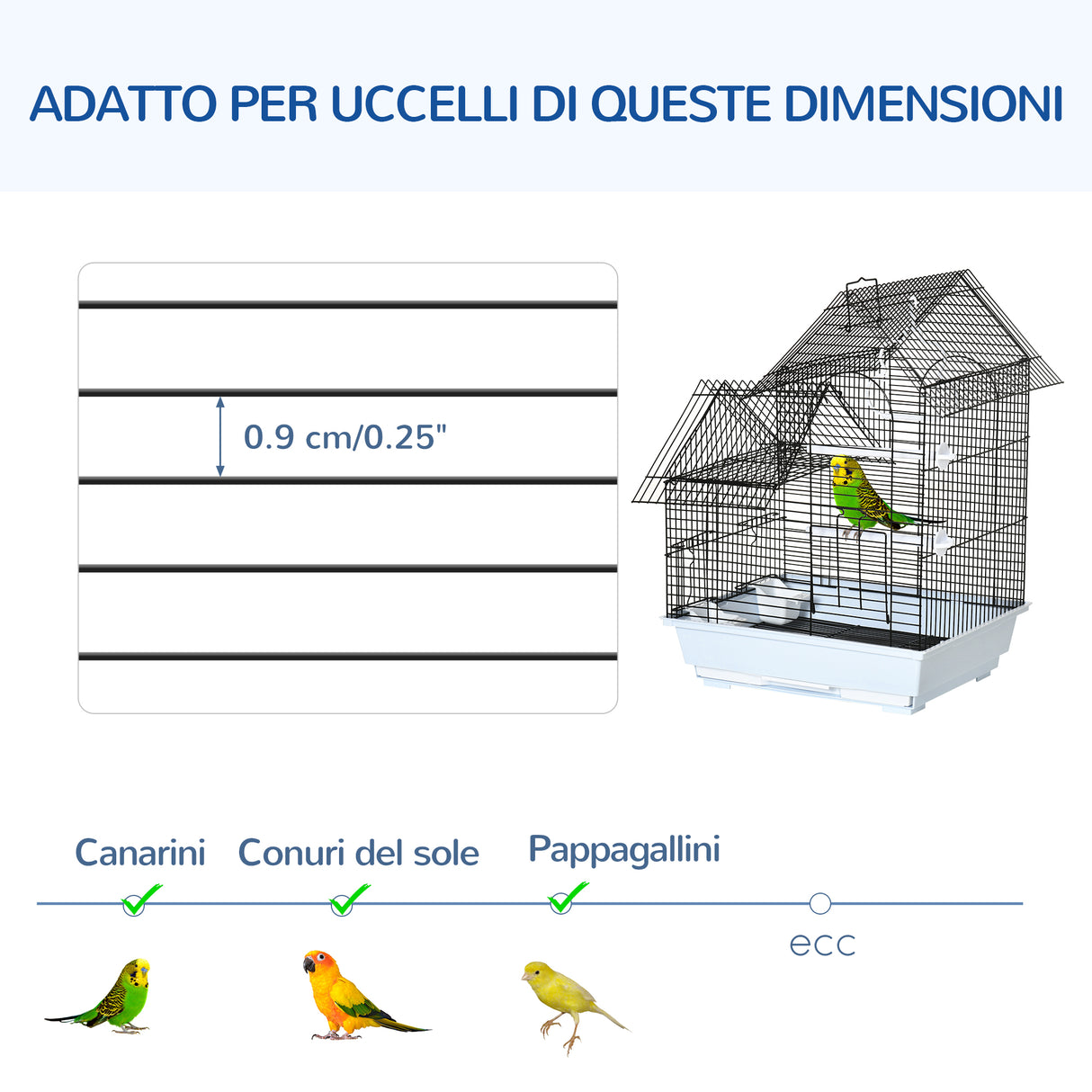 easycomfort gabbia per uccelli in metallo con maniglia vassoio estraibile pioli e altalena 39x33x47cm bianco