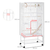 easycomfort easycomfort gabbia per uccelli in acciaio e pp con posatoi giochi contenitori per cibo e vassoio 83x53x180 cm bianco