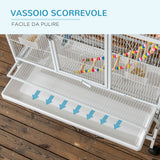 easycomfort easycomfort gabbia per uccelli in acciaio e pp con posatoi giochi contenitori per cibo e vassoio 83x53x180 cm bianco