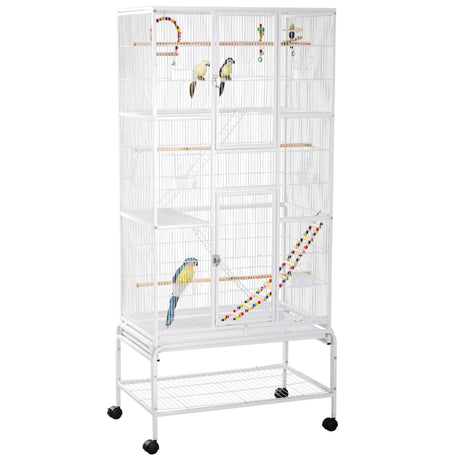easycomfort easycomfort gabbia per uccelli in acciaio e pp con posatoi giochi contenitori per cibo e vassoio 83x53x180 cm bianco
