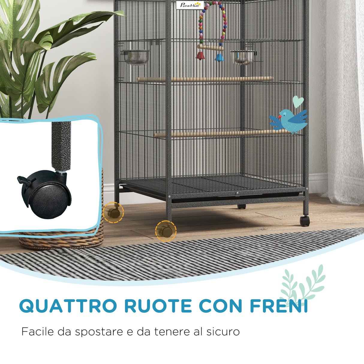 easycomfort easycomfort gabbia per uccelli in acciaio e pp con 5 porte 2 posatoi e vassoio estraibile 48x46x74 cm grigio