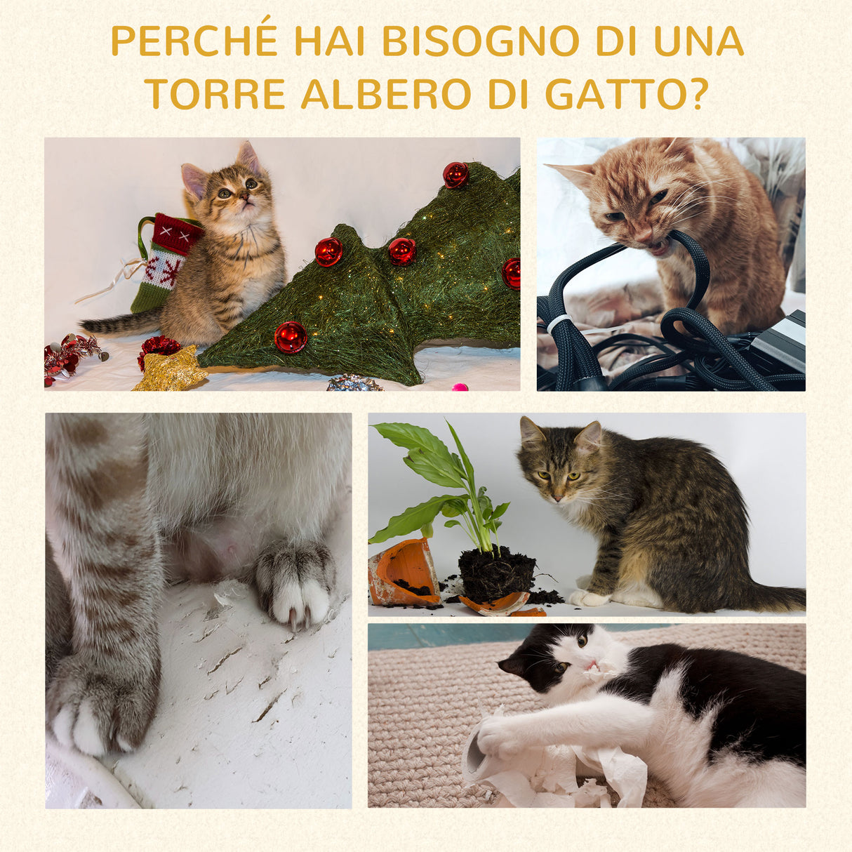 easycomfort easycomfort albero tiragraffi per gatti alto con casette e amache 60x60x200cm grigio chiaro