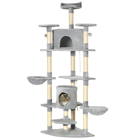 easycomfort easycomfort albero tiragraffi per gatti alto con casette e amache 60x60x200cm grigio chiaro