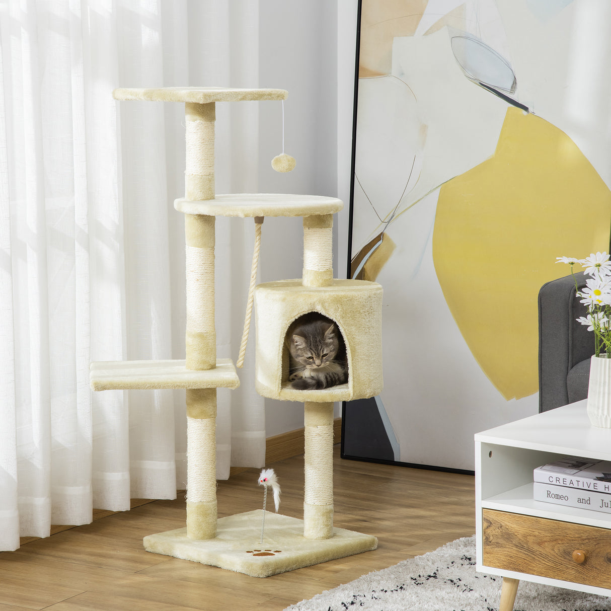easycomfort easycomfort albero tiragraffi per gatto beige 75x40x112cm