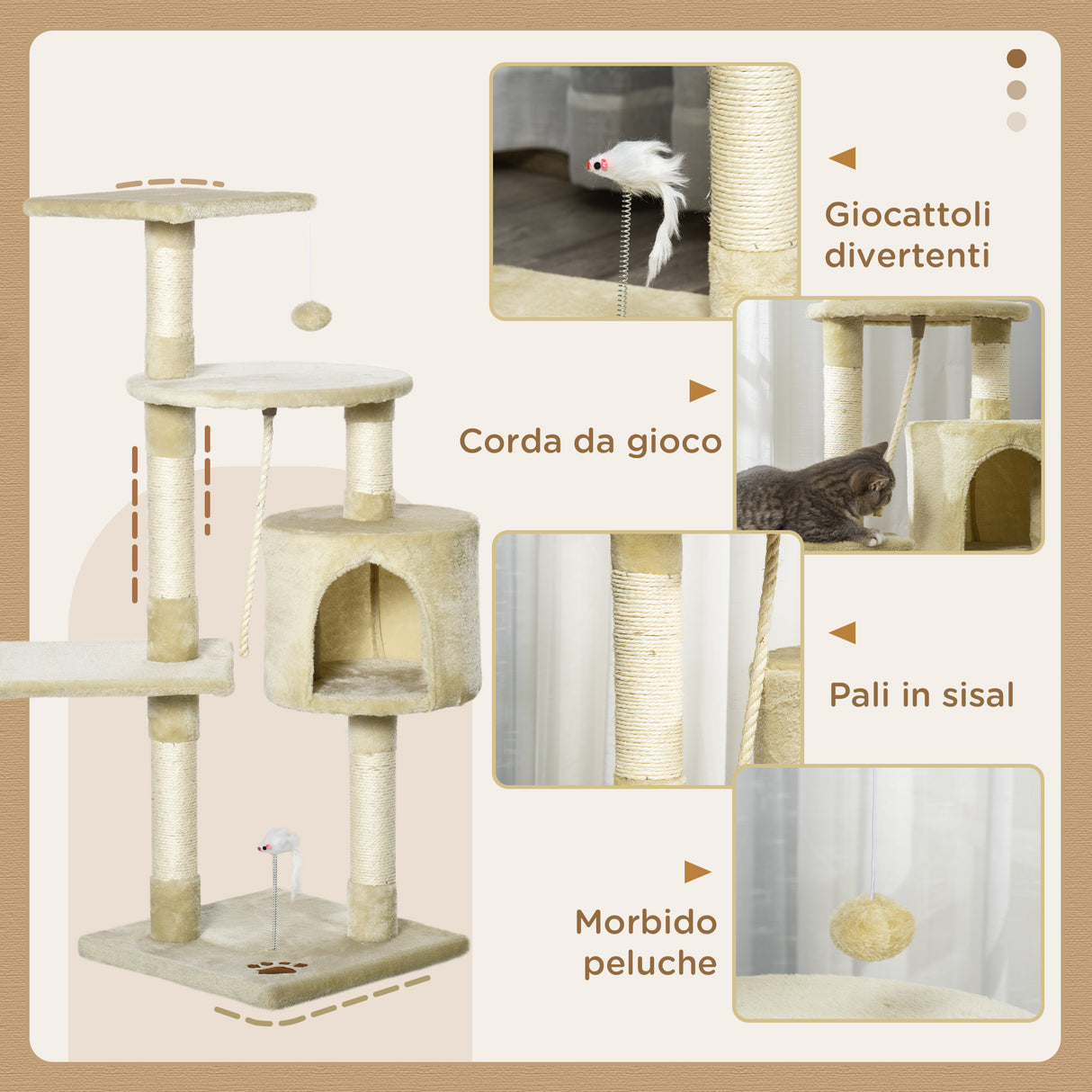easycomfort easycomfort albero tiragraffi per gatto beige 75x40x112cm
