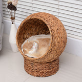 easycomfort easycomfort letto per gatti in vimini con cuscino in cotone bianco 42 x 33 x 52 cm