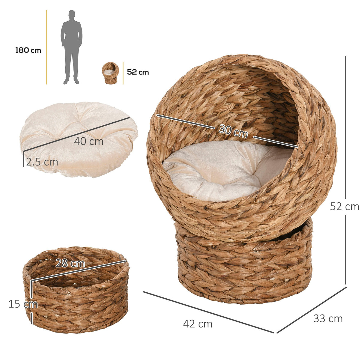easycomfort easycomfort letto per gatti in vimini con cuscino in cotone bianco 42 x 33 x 52 cm