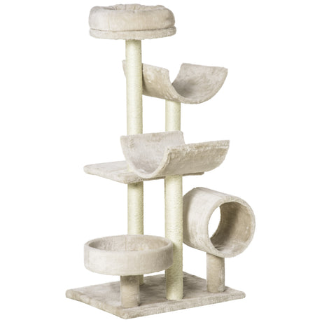 easycomfort easycomfort albero per gatti con cucce e tunnel multi livello beige 50x40x105 cm