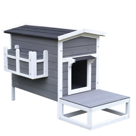 easycomfort easycomfort cuccia da esterno rialzata con balconcino e tetto impermeabile in legno grigio 83x66.5x74.7cm