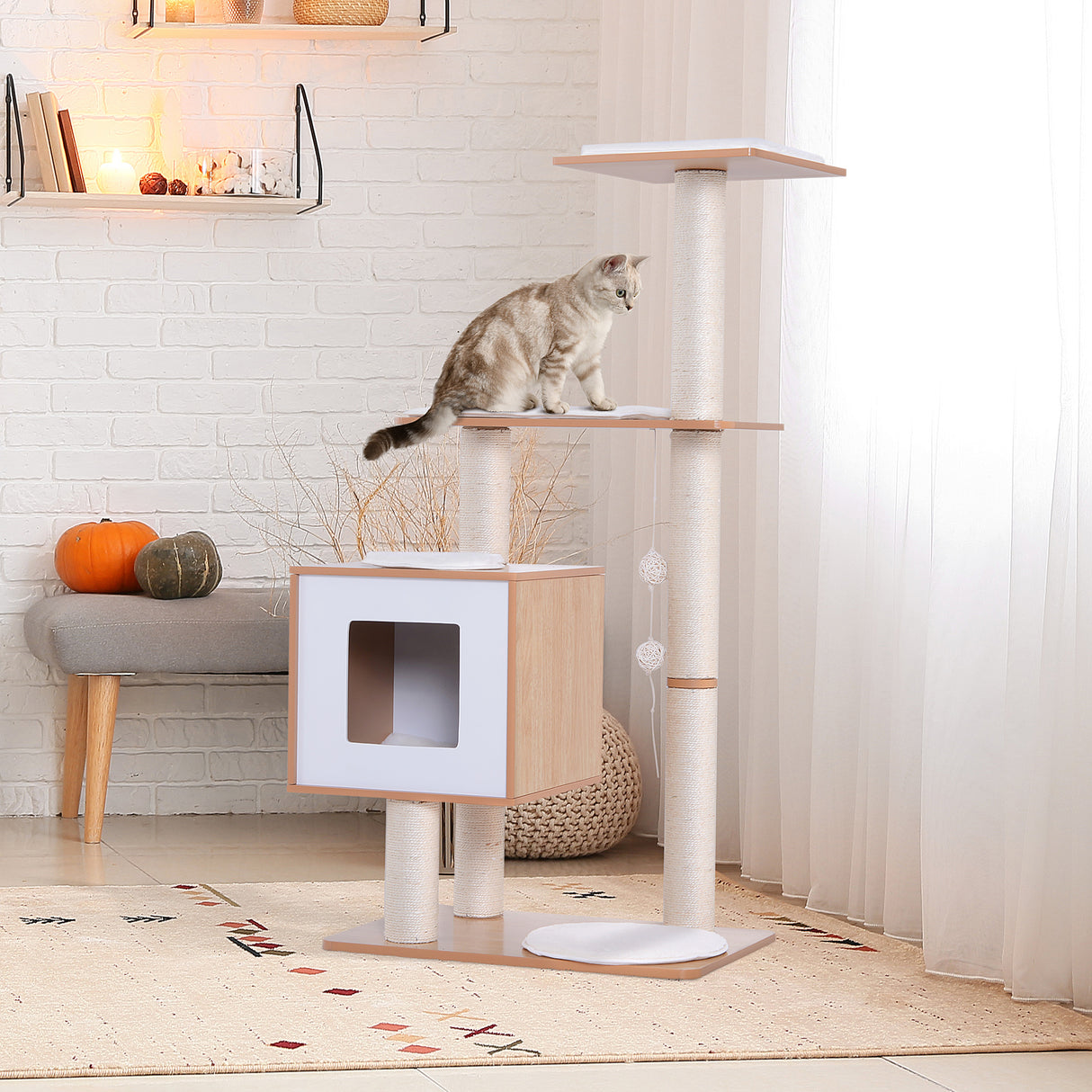 easycomfort easycomfort albero per gatti in sisal con cuccia piattaforme e giochi 60x40x120cm
