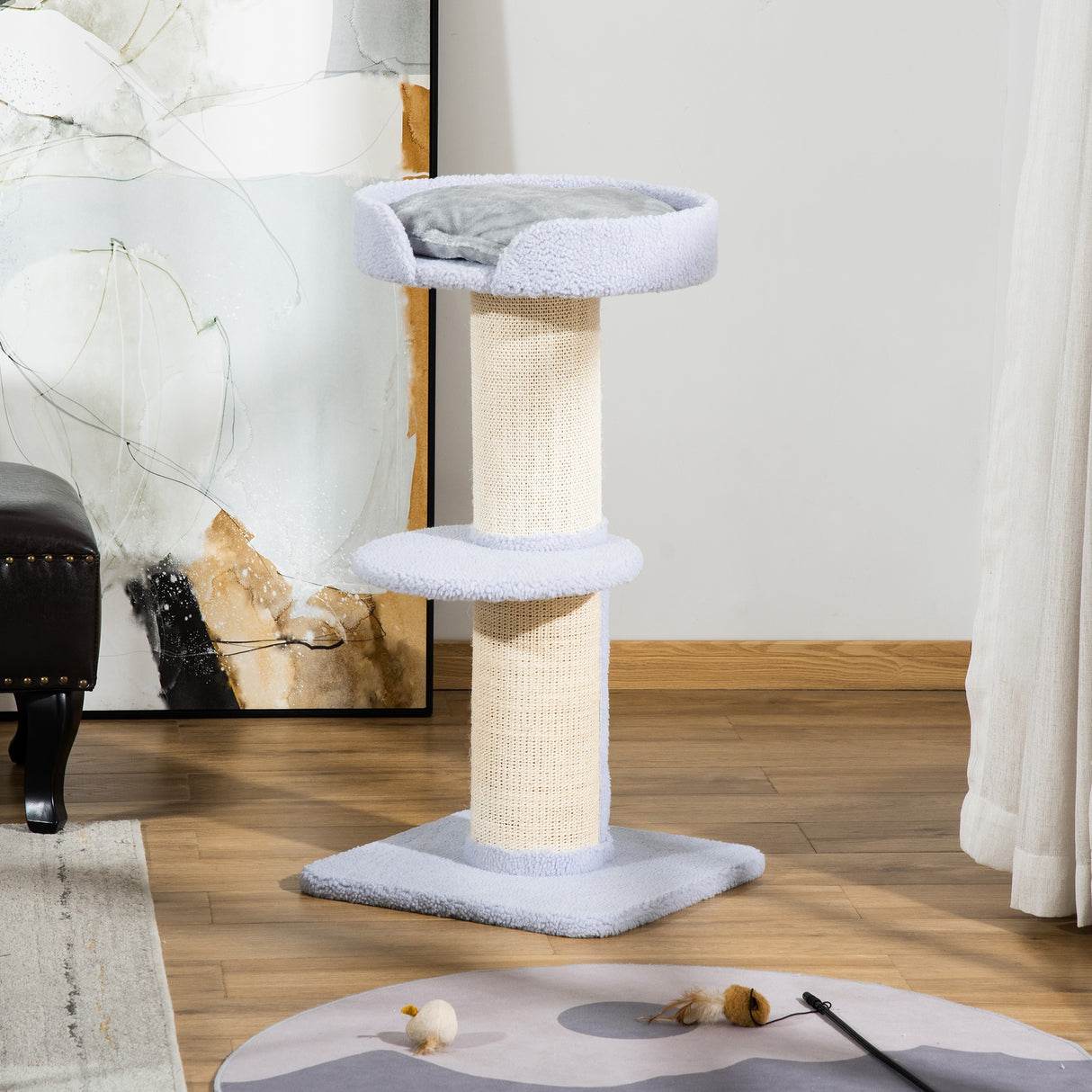 easycomfort tiragraffi per gatti con lettino rivestimento peluche e palo in sisal 45x45x91cm azzurro